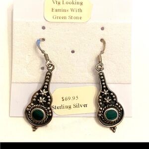 Vintage-Inspired Silver Earrings with Green Stone